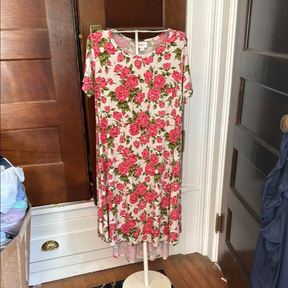 LuLaRoe Red and Pink Casual Midi‎ Sundress- worn twice